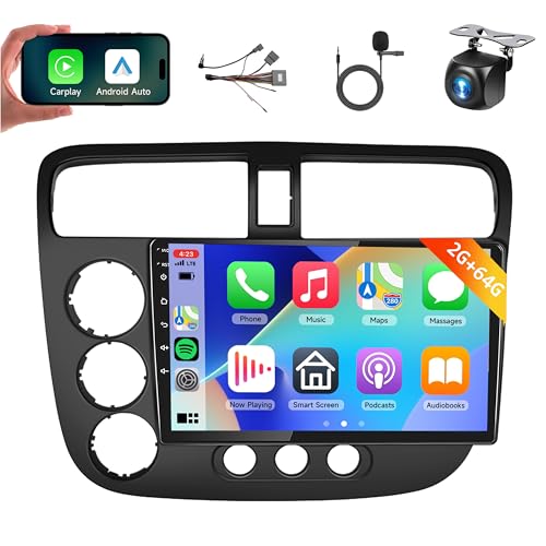 【2 + 64 G】 para Honda Civic 2001-2005 rádio automotivo com carro sem fio/Android Auto, tela sensível