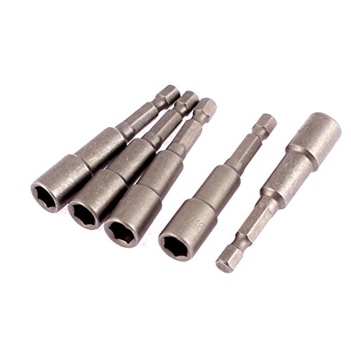 uxcell 65mm Length 1/4-Inch Shank 5/16-Inch Hex Magnetic Nut Driver Bit 6 Pcs