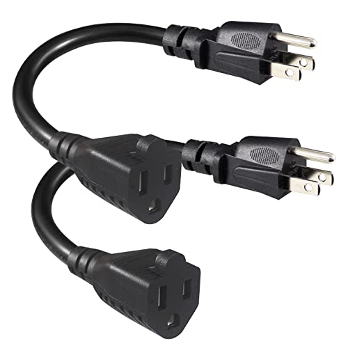 [2 Pack] Short Power Extension Cord 6Inch - Black 3 Prong Mini Indoor Grounded Extension Cord,16Awg Small Electrical Ac Extension Cord For Outlet Saver,Rated For 13Amp Home Appliance Extender Lead #TOP14