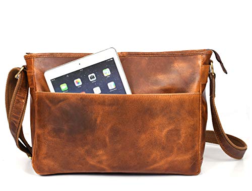 16" Crossbody Bag Leather Laptop Messenger Bag For Men with trolley sleeve for school office (Caramel) by AARON LEATHER GOODS VENDIMIA ESTILO - Image 6