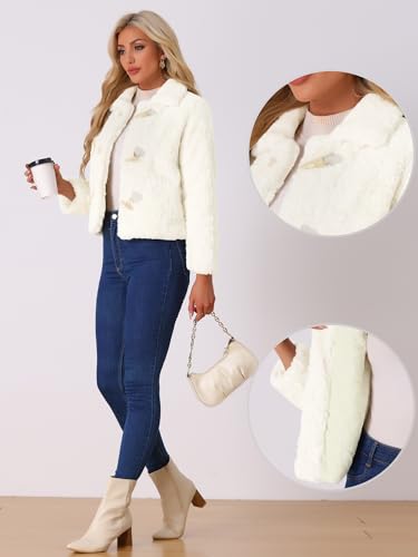 Allegra K Faux Fur Coats for Women's Fluffy Collar Cropped Winter Warm Outwear Casual Jacket2