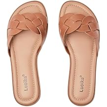 Luoika Womens Wide Width Flat Slides Sandals, Casual Comfortable Summer Beach Shoes Slip on Slide Sandal for Women.