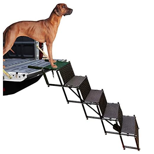 by Unbranded Upgraded Dog Stairs, Metal Frame Foldable Large Dog Step, Lightweight Portable Pet Ladder Ramp for Cars, SUVs and High Bed, 5 Steps