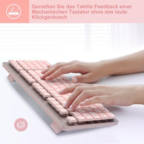 Leadsail FA98 - Tastiera Meccanica E Mouse Senza Fili, Layout Qwertz Con Mouse, Interruttore Rosso A Basso Profilo, 98 Tasti, Tastiera Compatta, 1600 Dpi Per Windows Macos Pc Laptop Rosa - 4