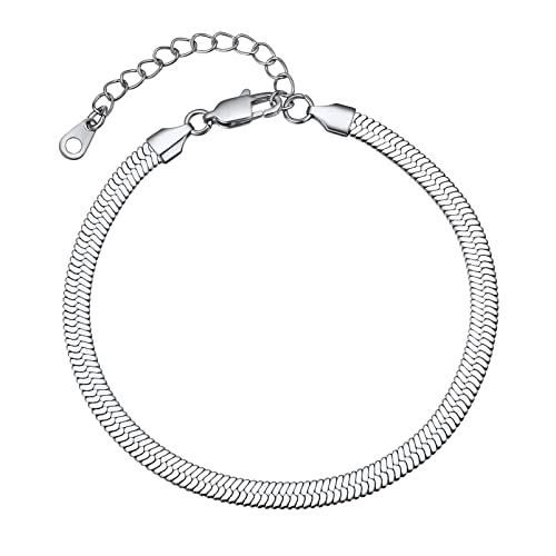 PROSTEEL Cavigliera Donna in Acciaio Inox Cavigliera Donna Larga Argento Cavigliera Catena Serpente Argento 22+5cm Regolabile