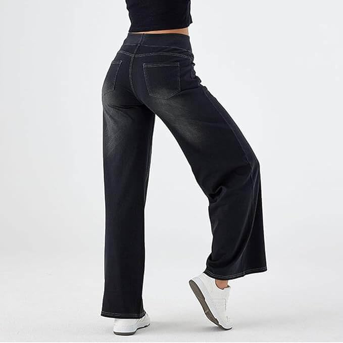 High Waisted Stretchy Pull On Wide Leg Denim Pants – Stylish Sweatpants That Look Like Jeans - Perfect for Comfort & Fashion2