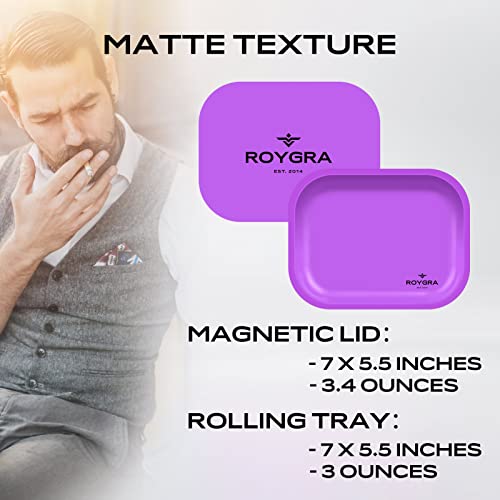 Roygra Rolling Tray With Pvc Soft Magnetic Lid, Metal Matte Tray (Black, Medium - 7 X 5.5'') #TOP1