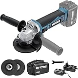 Winkelschleifer, WESCO 4.0Ah Akku Winkelschleifer, 18V Winkelschleifer Akku, 8800 RPM, Winkelschleifer 115 mm, mit Zusatzgriff und 3 Stück Scheiben, ideal für Tischler, Bauherren, WS2333