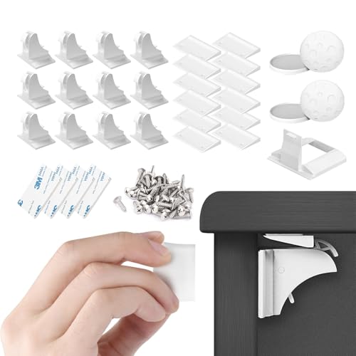 Magnetic Cupboard Locks for Children (12-Locks + 2 Keys) - Child Locks for Kitchen Cupboards - Adhesive Magnet Baby Safety Proof Locks for Cabinets and Drawers Including Screws