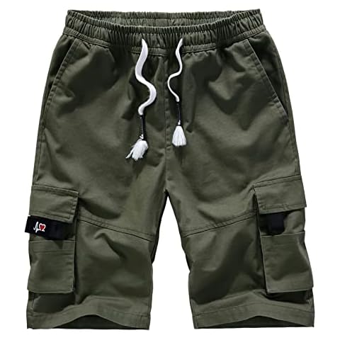 HELX Mens Cargo Shorts Elastic Waist Multi-Pocket Outdoor Casual Hiking Cargo Shorts Green Cover