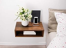VM DECOR Solid sheesham Wood Floating Nightstand/Floating Walnut Bedside Table/Mid-Century/Scandinavian/Eames