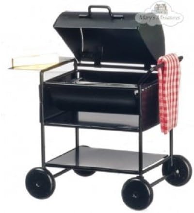 Aztec Imports, Inc. Dollhouse Miniature BBQ Grill with Towel - Black Metal 1:12 Scale Rustic Grill