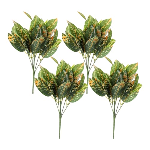 Image of balacoo 4 pcs Artificial Croton Plant Stems 12.59in Faux Tropical Plants Lifelike Greenery for Home Office Wedding Party Indoor and Outdoor Decor