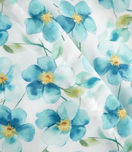 Image of Duvet Cover Twin /TXL Size Set - Extra Soft Floral Duvet Cover 68 x 90 with 1 Pillow Sham - Comfy, Cozy Breathable Floral Bedding Set - Hotel Luxury & Fade Free w / Zipper Closures & Ties - Blue Peony