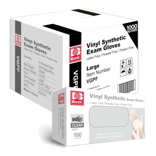 Jointown Basic Medical Clear Vinyl Exam Gloves - Latex-Free & Powder-Free - VGPF-3004 (Case of 1,000), Xtra Large