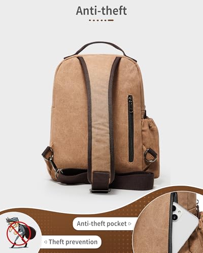 VENATIN Sac Homme Bandouliere Toile Sac de Poitrine Homme petit sac a dos homme pour Voyage Sports de Plein Air,travail,L'école,kaki – vue 6