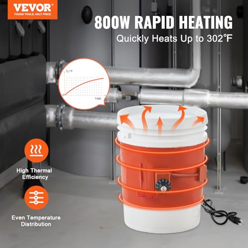 VEVOR Fassheizer 800W, Silikon-Heizband für 5-Gallonen-Fässer, einstellbarer Thermostat 30-150°C, mit CE-Zertifikat, Orange