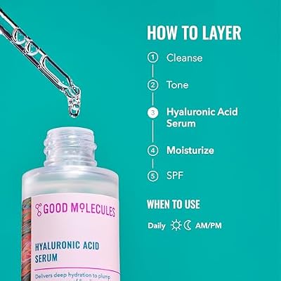Good Molecules Hyaluronic Acid Serum - 1% Hyaluronic Acid Non-Greasy Ultra hydrating Serum Facial Moisturizer for Plumper Skin, Skin Care for Face