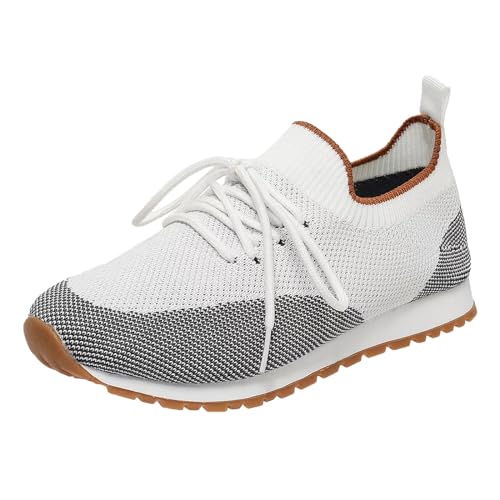 Zapatillas para Correr Mujer - Zapatos Deportivos Informales De Fondo con Cordones De Punto Transpirables con Bloques De Color A La Moda para Mujer (White 39)