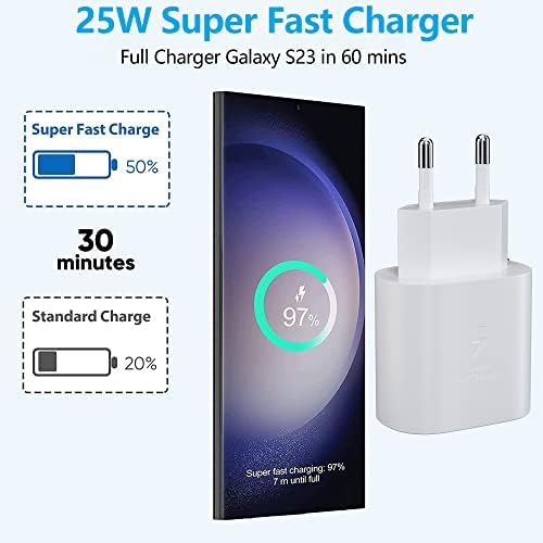 Ładowarka USB C, 25 W, szybka ładowarka do Samsung Galaxy S24, S23, S22, S21 FE, S21 Ultra 5G, S20, Note 10/20, A54, A53, A52, A72, M43, M53, Z Fold4/5, Fold4/5, Super Fast Charging zasilacz typu C
