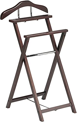 Pilaster Designs Contemporary Walnut Solid Wood Faydell Folding Cloth Valet Stand Organizer #TOP2