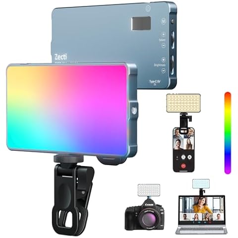 Selfie Camera Phone Light with Metal Hotshoe & Clip Rechargeable RGB Video Light for Laptops, Cameras, Selfie, Video Conference, TikTok Live Streaming, Filming Cover