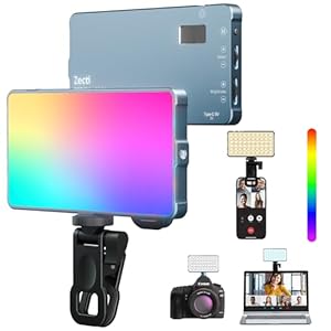 Selfie Camera Phone Light with Metal Hotshoe & Clip Rechargeable RGB Video Light for Laptops, Cameras, Selfie, Video Conference, TikTok Live Streaming, Filming