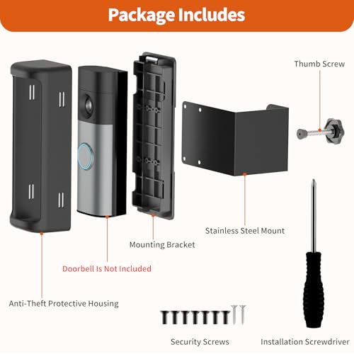Image of No-Drill R-ing Doorbell Mount with Rain Cover, Anti-Theft Door Bracket Compatible with Ring /Other Battery Doorbell /Plus /Pro(2026 Newest Model),Quick Install Doorbell Camera Holder for Rental Apartment