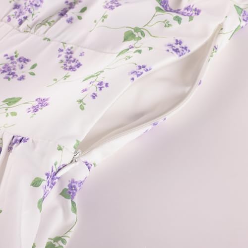 Image of Scarlet Darkness Women's Floral Corset Dress with Split 2026 Summer Spring Square Neck Midi Milkmaid Dresses White Purple Bouquet-Floral M
