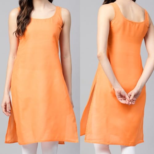 Image of Women's Sleeveless Cotton Inner Slip Dress Round Neck Soft Comfortable Fit Full Length Camisole Innerwear Summer top Undergarment for Girls