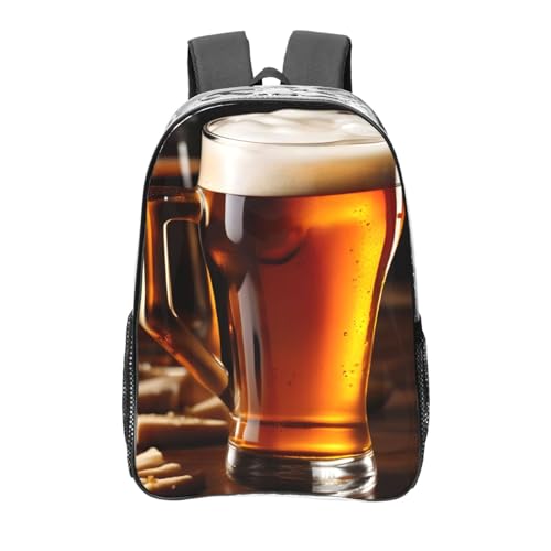 Beer Print Work Travel Stadium Events Transparent Backpack PVC Clear Bag Large Side Pockets