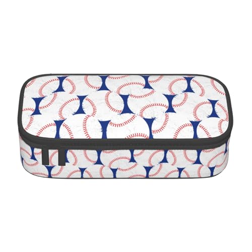 Image of Baseball Blue White Ball Pencil Case Big Capacity Storage Pencil Pouch Stationery Bags With Zipper Portable Pen Holder Box Organizer For Boys Girls Teens Student College School Office Supplies