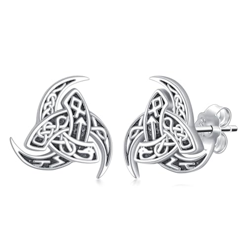 Viking Earrings Men Sterling Silver Celtic Stud Earrings Trinity Knot Ear Studs Viking Jewelry for Men