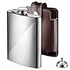 ecooe Roestvrij stalen heupfles 227 ml/8oz met trechter en bruine kunstlederen tas, whisky Flachman-set