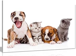 Puppies And Kittens Nursery Canvas Wall Art Picture Print (18x12in)