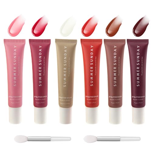 SEESUNO 6 PCS Summer Lip Balm, Moisturizing Summer Sundays Lip Butter Balm Smooth, Non-Stick Glossy Finish for Dry Weather
