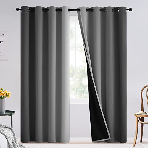 Image of SimpleHome 100% Blackout Ombre Bedroom Curtains Grey and Greyish White,84L | Room Darkening Curtains,Thermal Insulated Grommet Window Drapes and Curtains for Living Room,2 Panels, 52x84 inches Length