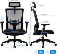 Daccormax Bürostuhl Ergonomisch, Schreibtischstuhl mit Verstellbarer Kopfstütze, Armlehnen, Lendenwirbelstütze, Drehstuhl Wippfunktion bis 135°, Chefsessel aus Mesh,Rückenschonend, Bürostuhl 150kg – Ansicht 3