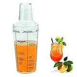 Coctelera transparente con tapa de vaso medidor e impresión de la receta para preparar cómodamente cócteles o mocktails