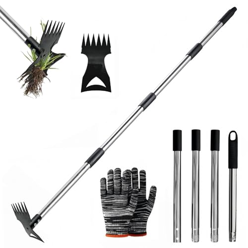 Image of Weed Puller Tool with Long Handle, 150cm Weed Remover Tool, 2 in 1 Heavy Duty Manual Weed Rake and Garden Hoe, Weed Puller Root Remover for Yard, Lawn, Patio, Garden (A)