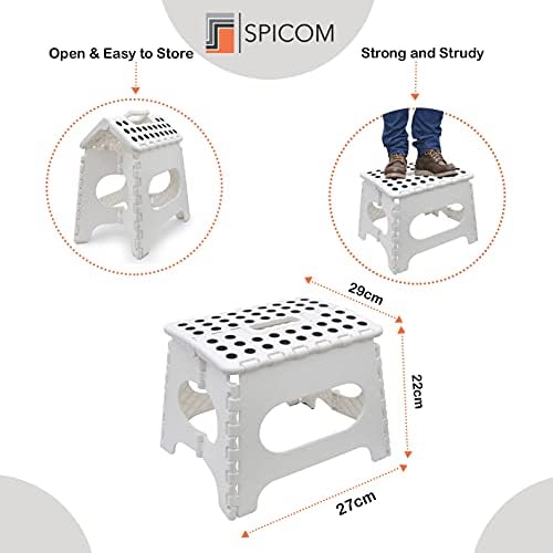 SPICOM Folding Step Stool Strong Heavy Duty Skid Resistant Stool For Kids & Adults Medium Size H29 x L27 x W22 CM (White) Stool | Fold Table | Kitchen Stool | bath Stool | Kids Stool | Folding Stool