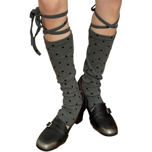 [Mllepjdh] Women's Crosses Strap Footless Stirrups Leg Warmers Dot Print Leg Sleeves Covers Calf Length Socks for Winter Fashion