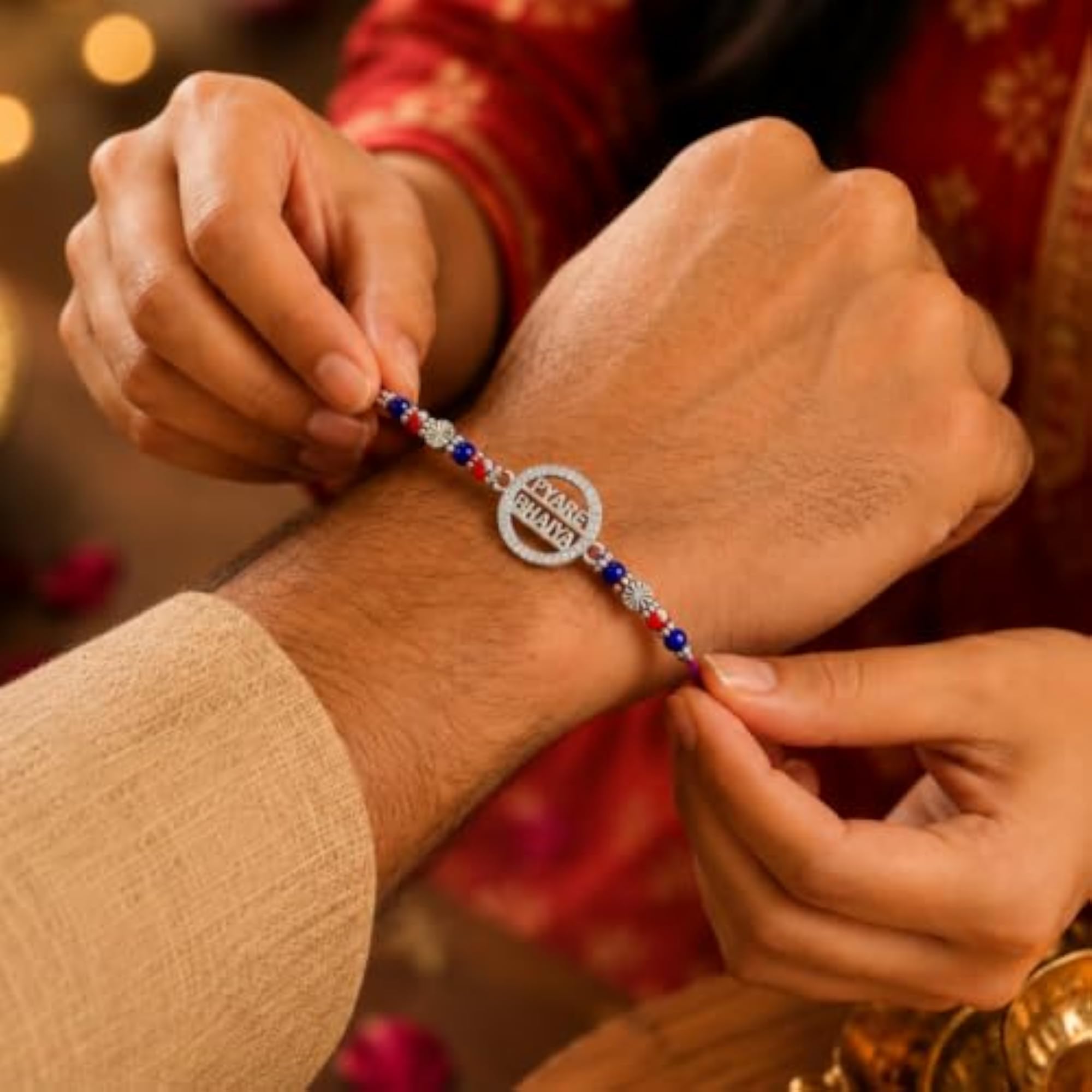 Silver 925 Sterling Silver Pyaare Bhaiya Rakhi for Brother, Designer Gift