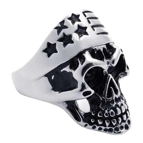 Bague biker homme en acier inoxydable argenté et noir style vintage gothique