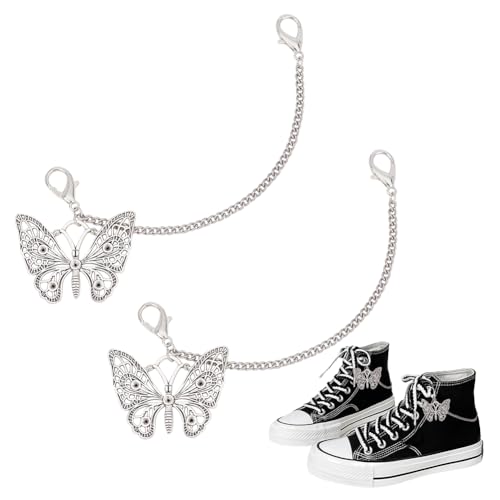 PandaHall 2pcs Chaîne de Breloques de Chaussures Chaînes de Chaussures décoratives en métal Breloques Lacet Papillon avec Fermoir Mousqueton pour Baskets Femme Bottes Sandale Chaussures Décontractées