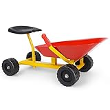 HONEY JOY Ride On Sand Dumper for Kids, Outdoor Garden Dump Cart Wheelbarrow w/8 Inch Wheels, Heavy Duty Steel Sit On Pulling Wagon Play Toy for Boys Girls