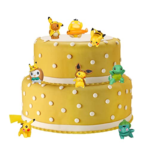 JunMallko Cartoons Kuchen Topper, 8 Stück Pokemon Mini Figuren Set, Cupcake Figuren Spielzeug, Figuren Tortendeko, Kind Junge Mädchen Geburtstagstorte Dekoration Cover