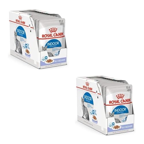 Royal Canin Indoor Sterilised en Gelée | Pack Double | 2 x 12 x 85 g | Aliment Complet pour Chats Adultes Vivant en intérieur | pour Chats stérilisés | Bouchées en gelée