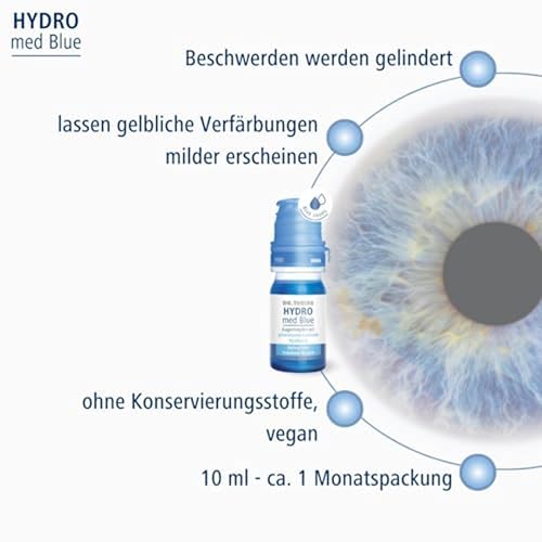 Dr. Theiss HYDRO med Blue Augentropfen mit pharmazeutischer Hyaluronsäure | Befeuchtet & mindert Rötungen bei trockene Augen und intensiviert so das Augenweiß | Blue Drops | ohne Konservierungsstoffe