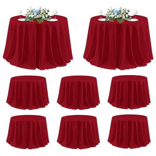 Image of sancua Christmas Red 120 Inch Round Tablecloth, 8 Pack - Circle Polyester Fabric Table Cloth for Wedding Party Reception Banquet Birthday, Washable Formal Table Cover (Fit 48-96 Inch Tables)